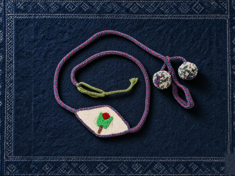 Animal A01 — Violet-blue cord · Green-tree panel · Green-white beads