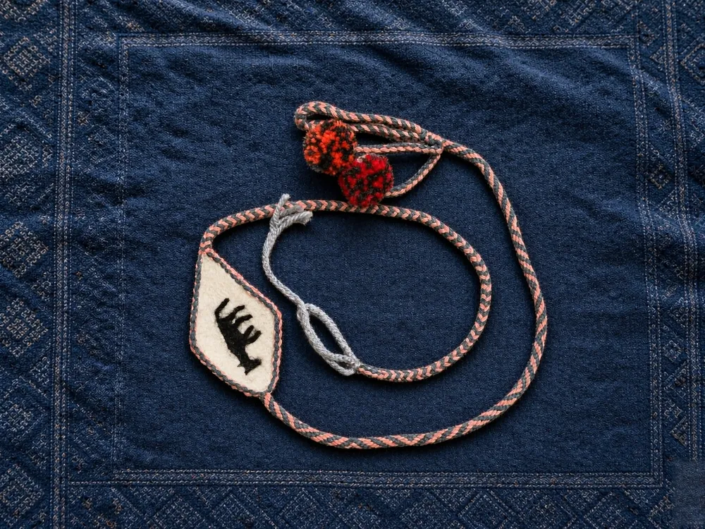 Animal A06 — Red-brown cord · Black-horse panel · Red-black beads