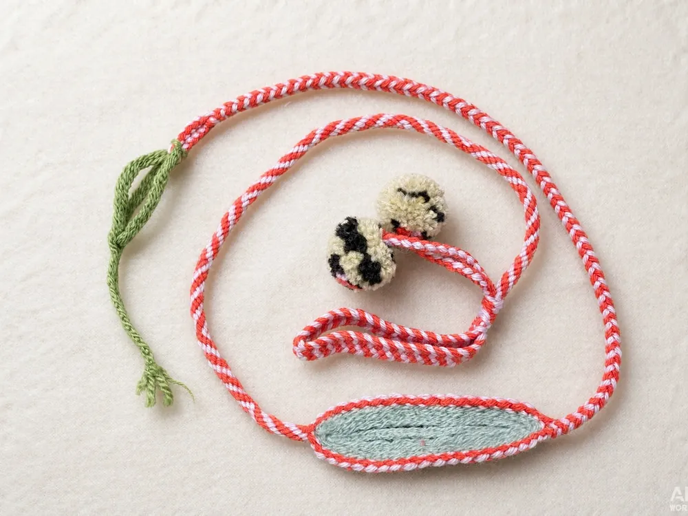 Dopamine D02 — Coral-white cord · Black & cream beads