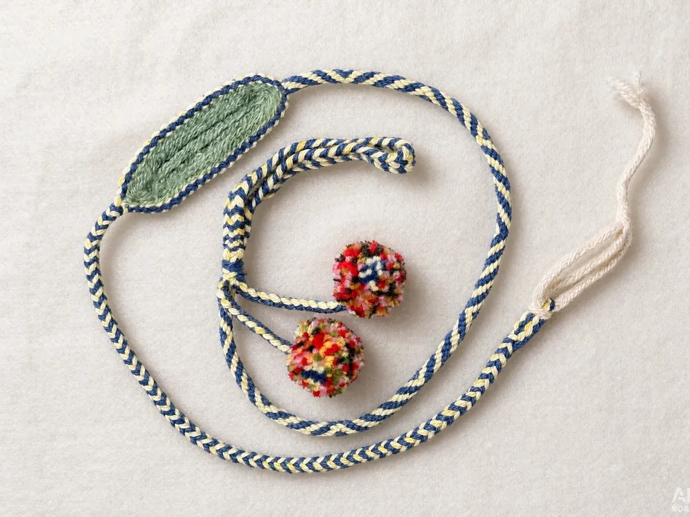 Dopamine D04 — Blue-white cord · Red-black beads · Mint panel