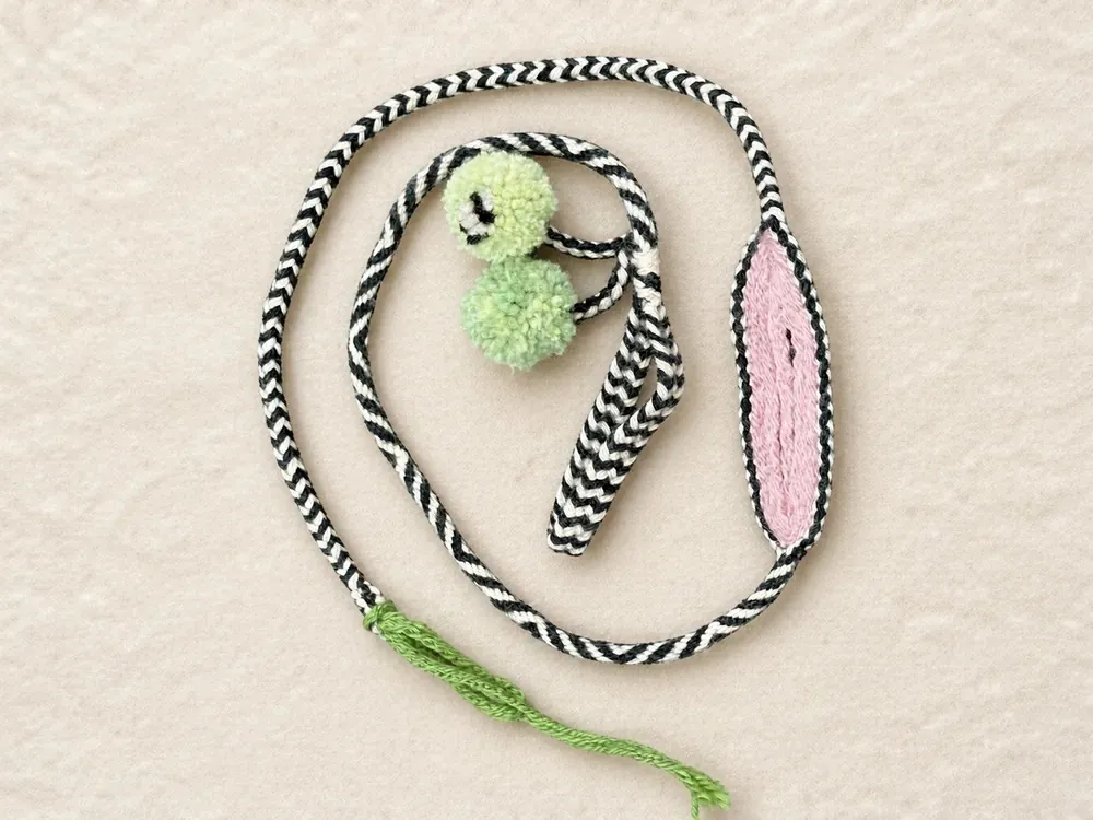 Dopamine D06 — Black-white cord · Mint poms · Pink panel