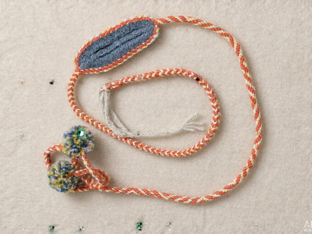 Dopamine D12 — Orange-pink cord · Blue-green beads
