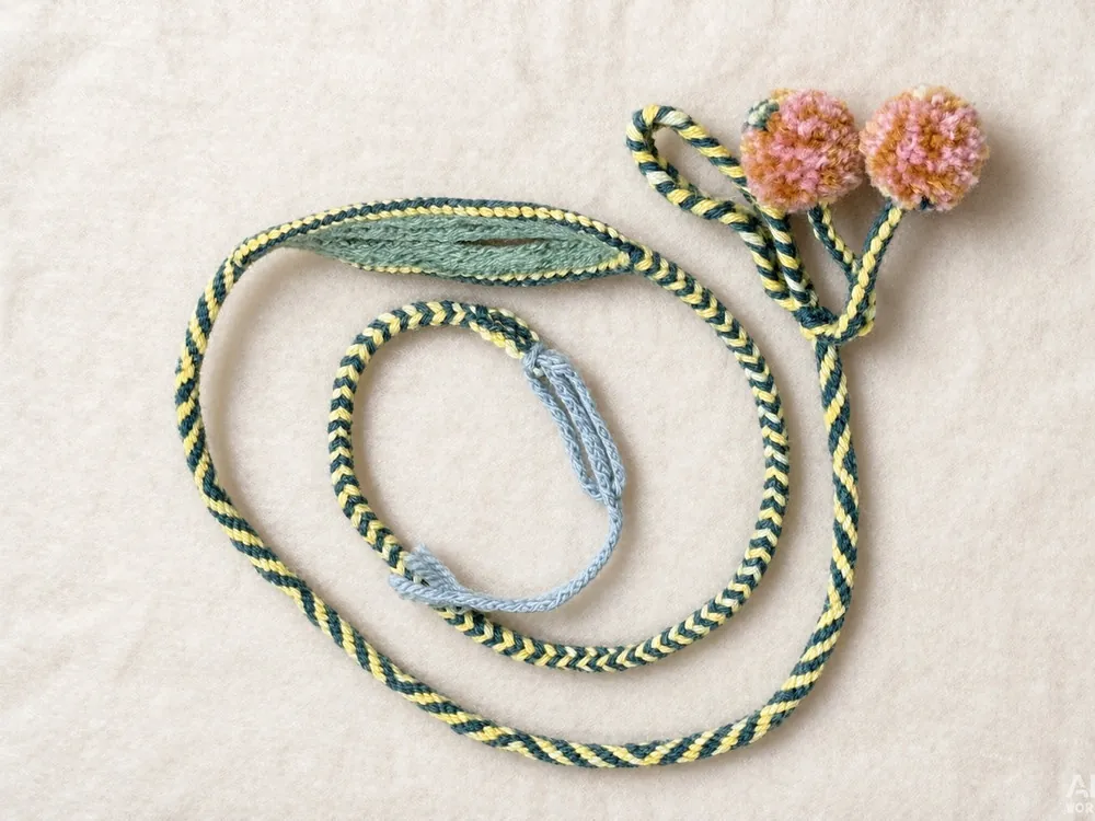 Dopamine D13 — Green-white cord · Pink beads · Mint & blue panels