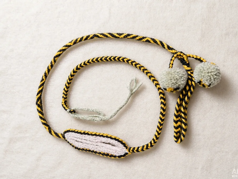Dopamine D22 — Gold-black cord · Cream poms
